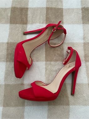 Windsor Women’s 6.5 Fearless Red Ankle-Strap Platform High Heels 4.5 inch